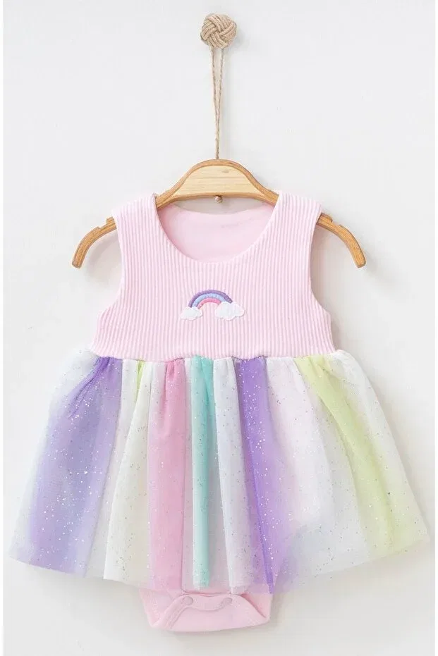 Детское платье для девочек хлопковое Rainbow tulle summer baby girl dress Bebekyol, Pink — фото 2