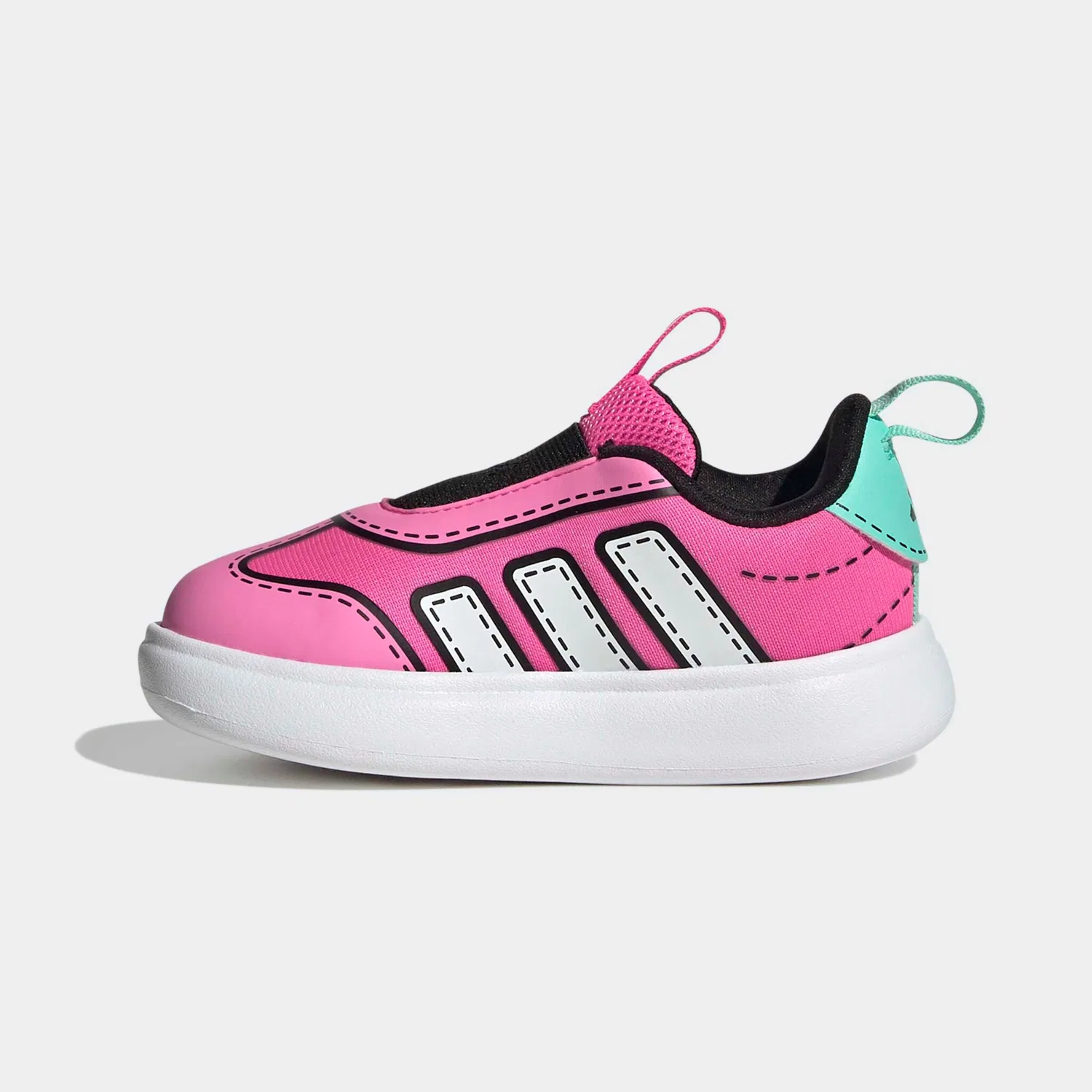 Детские слипоны с комикс-графикой Bubblecomfy Adidas Sportswear, Lucid Pink/Ftwr White/Flash Aqua — фото 3
