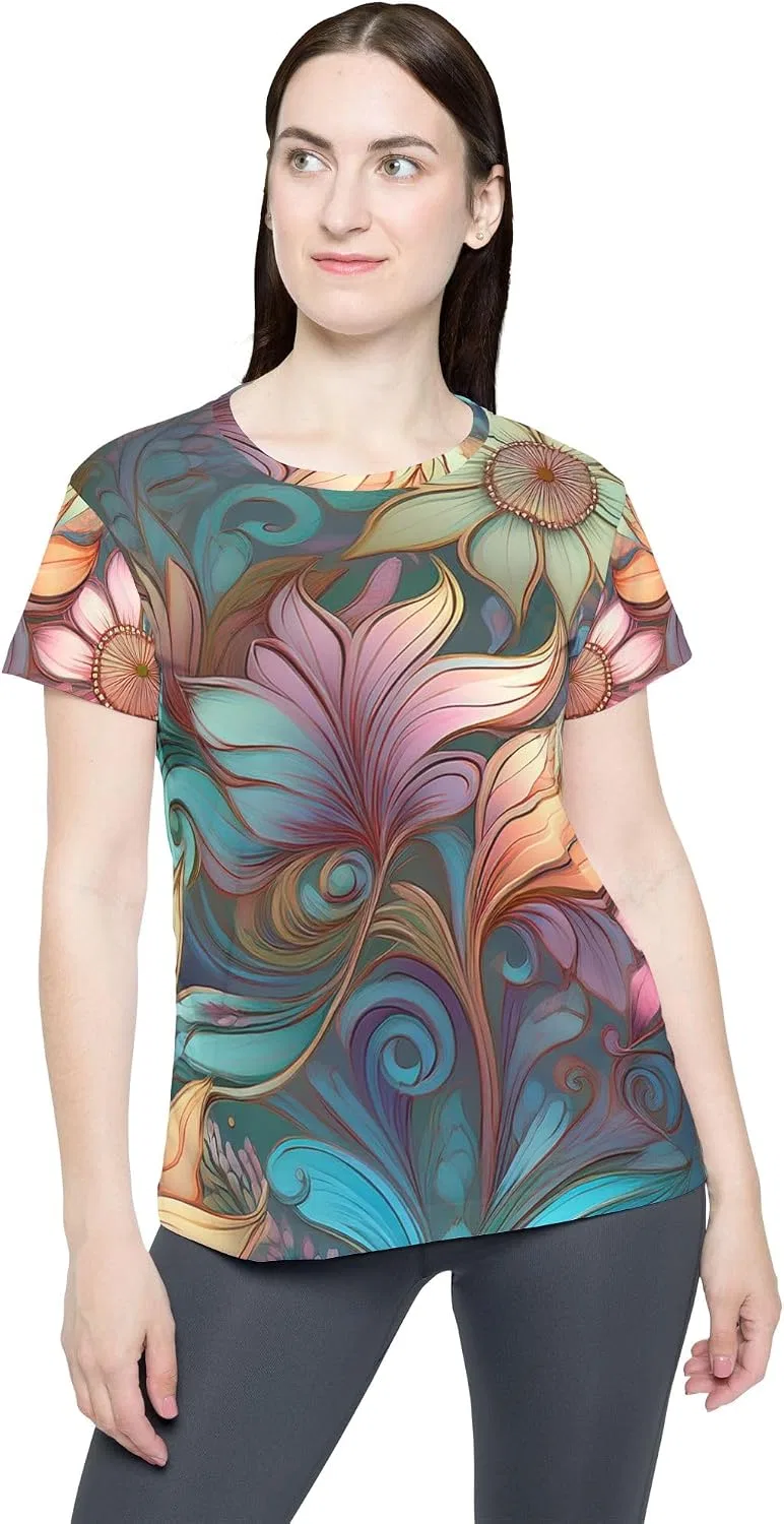 Женская спортивная футболка флорал Crew Neckline, Multicolor