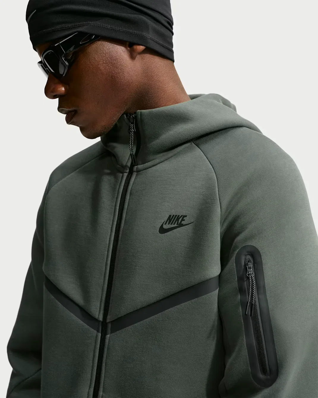 Мужская флисовая ветровка на молнии Nike Tech, Camo Green/Black — фото 3