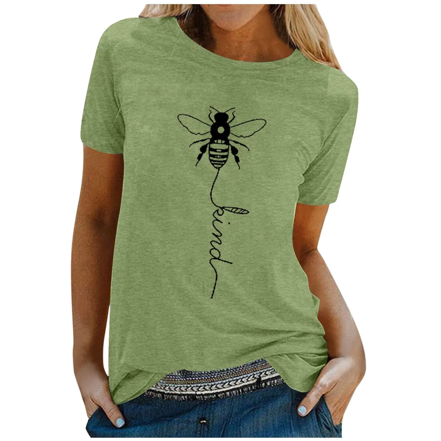 Женская футболка с принтом Girls Graphic Satin Blouses Loose Tops Plus Size Summer Sunflower Women's Basic Cotton Top, 1-green