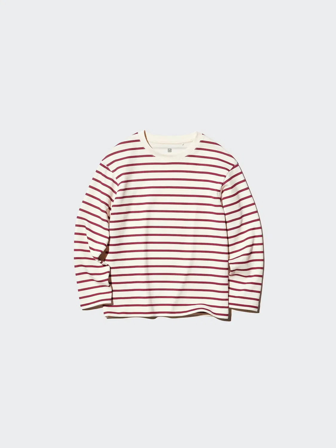Футболка Uniqlo Airism, детская, с длинным рукавом в полоску, красный — фото 4