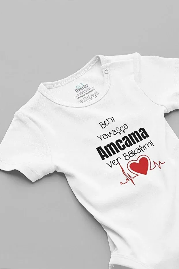Детское боди для новорожденных с принтом Uncle ver Organic 100 Cotton Short Sleeve Baby Body Zıbın 5589 Overoz, White