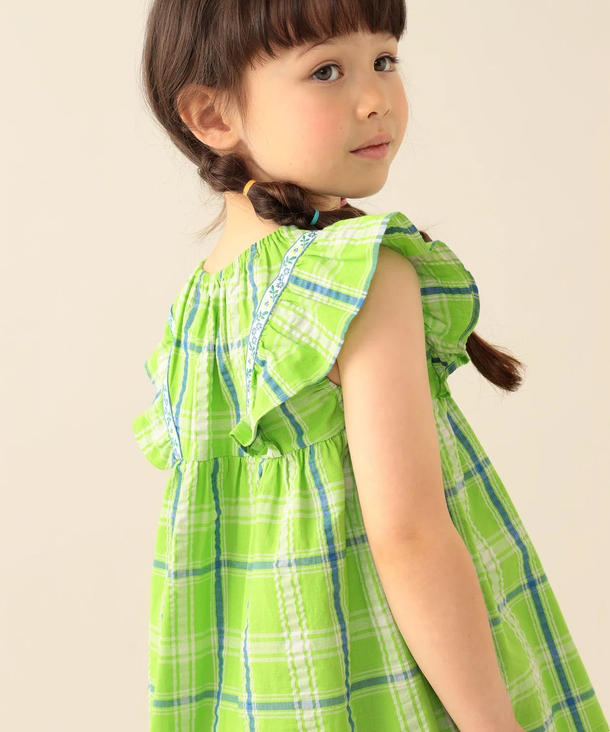 Детская блузка с длинным рукавомв клетку BEAMS mini, Purple — фото 4