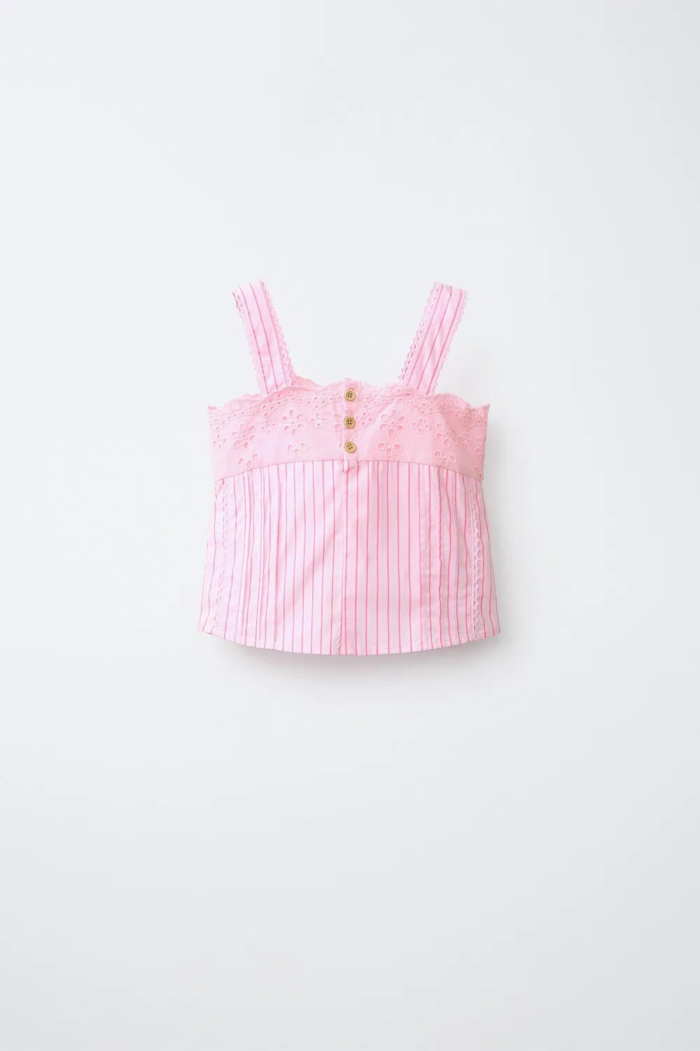 Топ с полосатой вышивкой «шиффли» ZARA, Neon Pink — фото 2