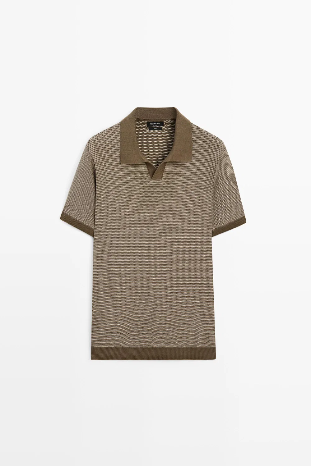 Свитер-поло Massimo Dutti 100% Cotton Contrast Knit, хаки — фото 2