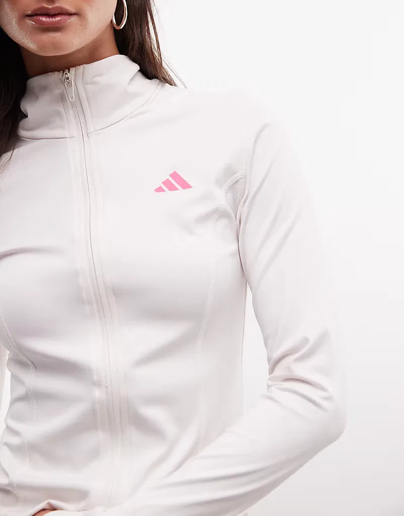 Футболка Adidas Performance Three Stripes Studios на молнии, бело-розовый — фото 3
