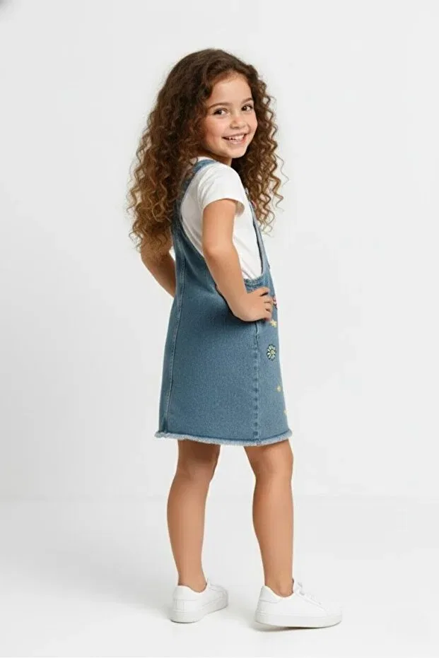 Детское платье-сарафан джинсовое с принтом Girls' denim dungaree dress cute duck design denim model, Furyatex, Blue — фото 4