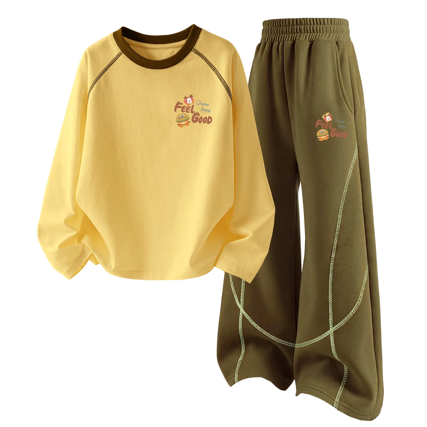 Детский спортивный костюм с круглым вырезом Дизайн Disney Kids Casual Sportswear Disney, Цвет Di Spud Friend K Cheese Yellow+Di Spud Friend K Autumn Wild Brown