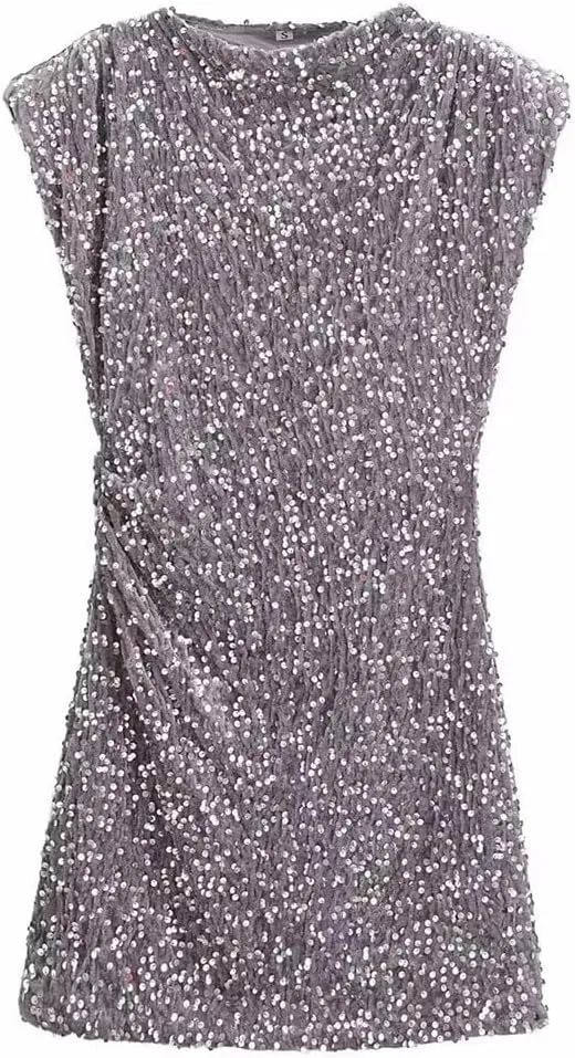 Женское мини-платье с пайетками O-Neck, Pic Color