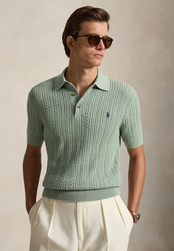 Джемпер с воротником-поло из хлопкового трикотажа Polo Ralph Lauren, светло-зеленый