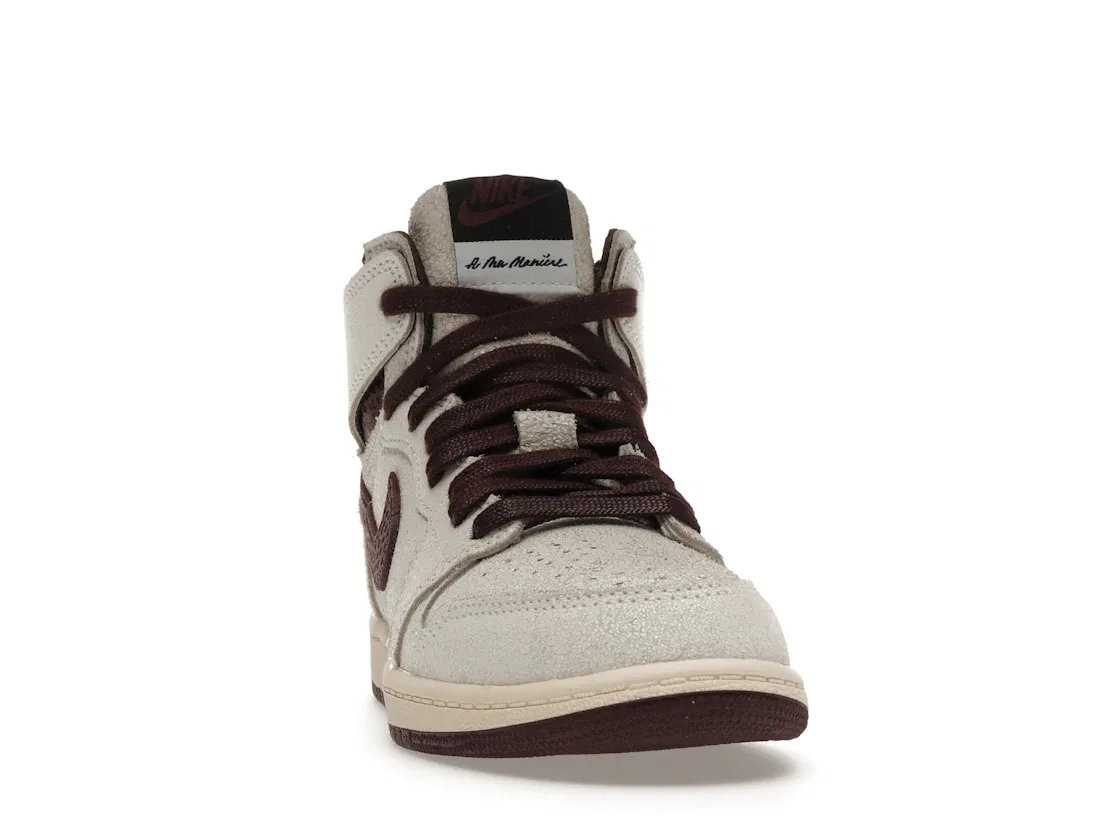 Детские кроссовки для мальчиков и девочек кожаные с замшей Jordan 1 Retro High OG A Ma Maniére, Sail/Burgundy Crush — фото 2