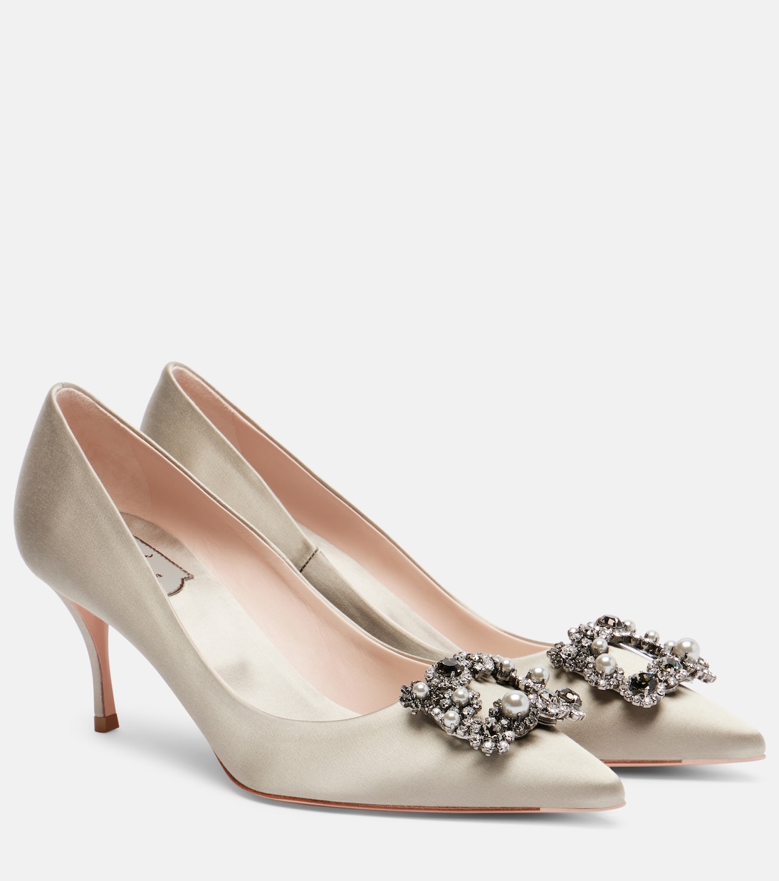 Туфли-лодочки из атласа с декором Efflorescence 65 Roger Vivier, Grigio Perla