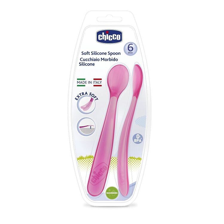 

Chicco ложки силиконовые мягкие 6м+ розовые, 2 шт/упак.
