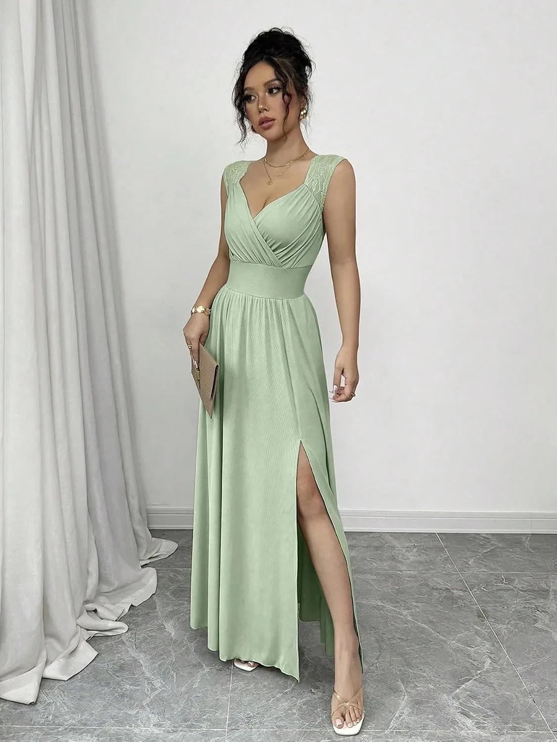 Женское элегантное платье миди A-силуэта Mint Green — фото 4