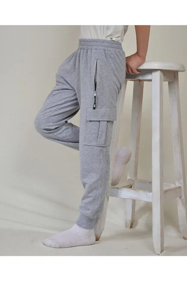Детские спортивные штаны для девочек с карманами карго Kidspitircik, Gray — фото 3