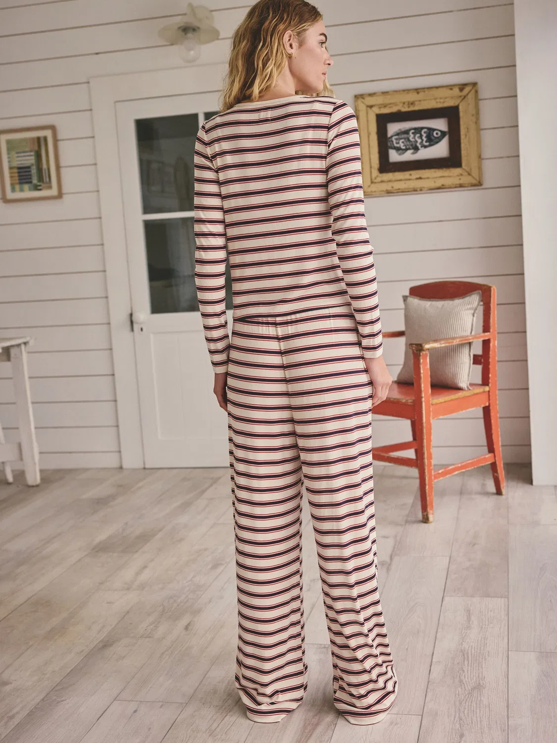 Пижама Red/Blue Stripe Ribbed Long Sleeve Next, красный/синий — фото 4