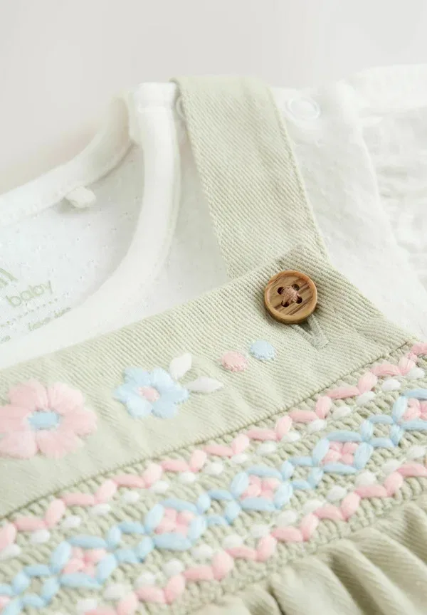 Комплект ползунков и боди с цветочным узором Next, Sage Green Embroidered, зеленый — фото 3