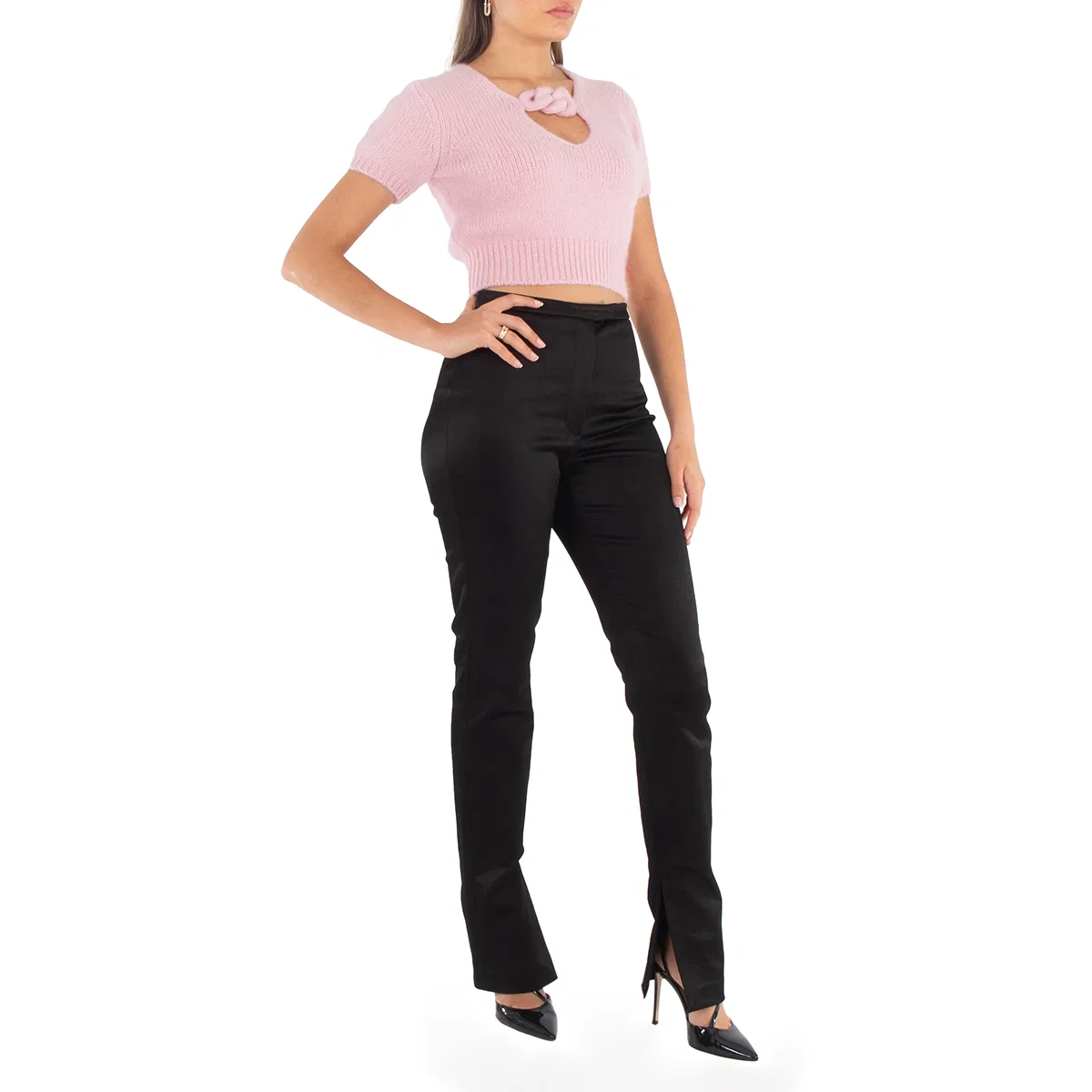 Леггинсы из атласа с разрезом Stretch-Satin Tailored Legging Alexander Wang, Black — фото 4