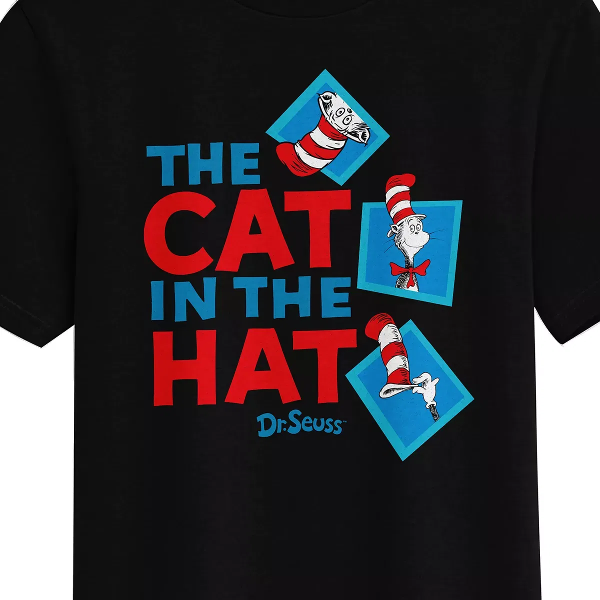 Детская футболка с коротким рукавом с принтом The Cat In The Hat Mischievous Cat Peeking, The Cat in the Hat, Black — фото 2