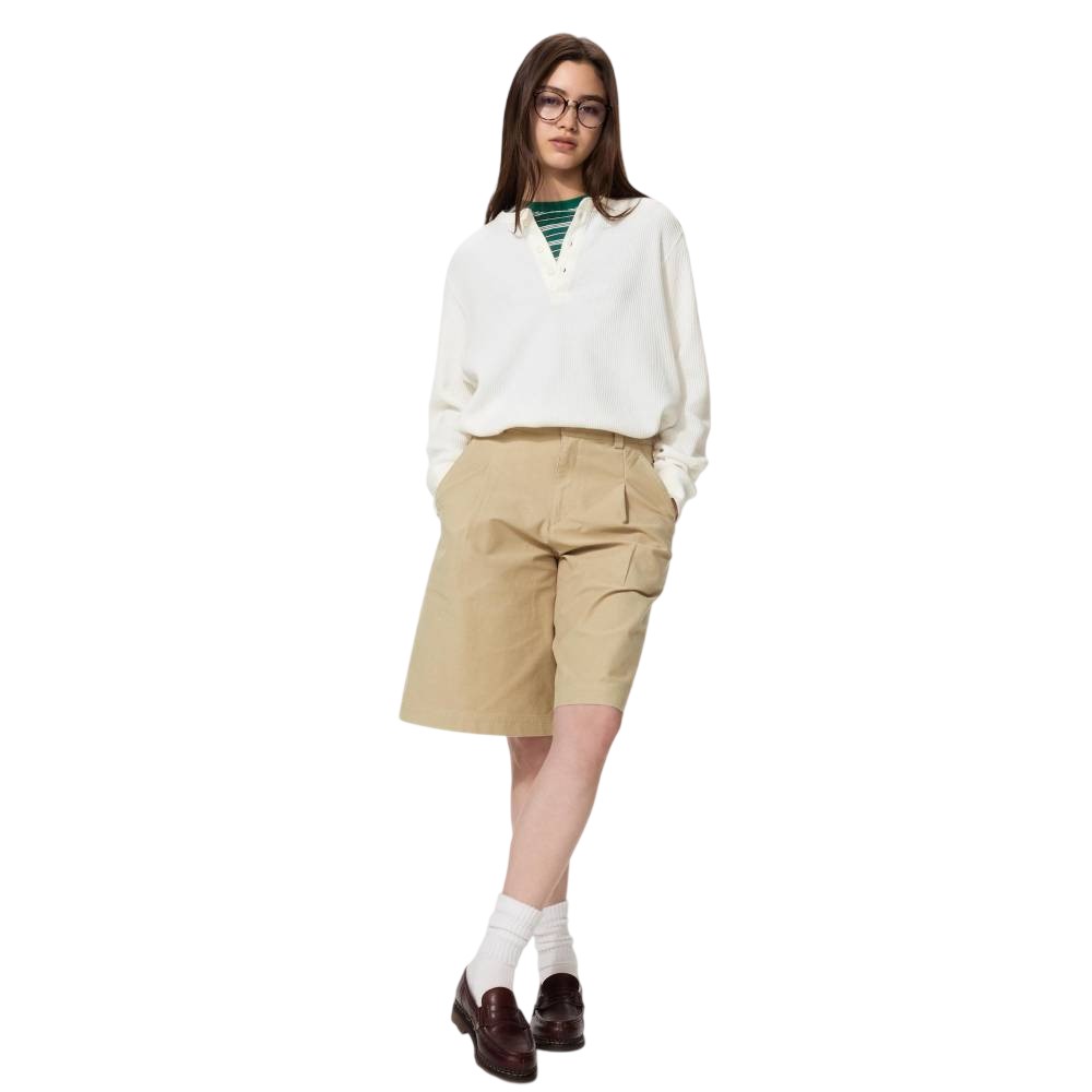 Лонгслив Uniqlo Waffle Henley Neck T-Shirt Unisex, 01 белый — фото 2
