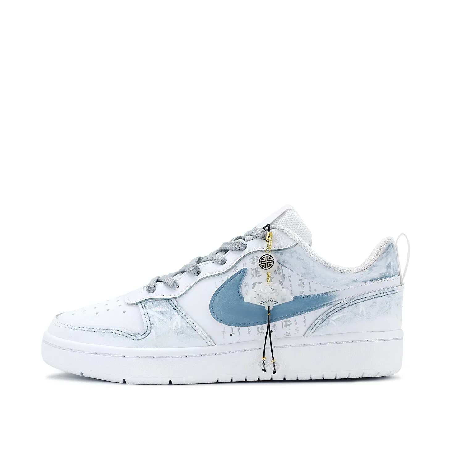 Детские скейтборд-кроссовки с китайским принтом Nike Court Borough, Blue White Ink Wash Chinese Style — фото 3