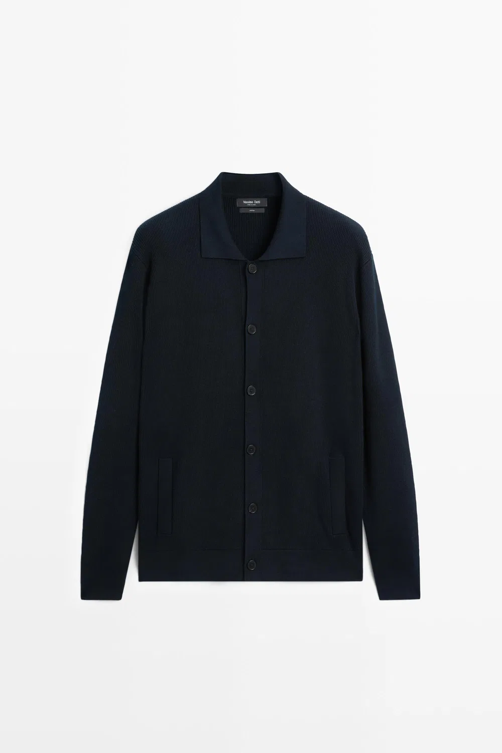 Кардиган Massimo Dutti 100% Cotton Polo Collar Knit, темно-синий — фото 2