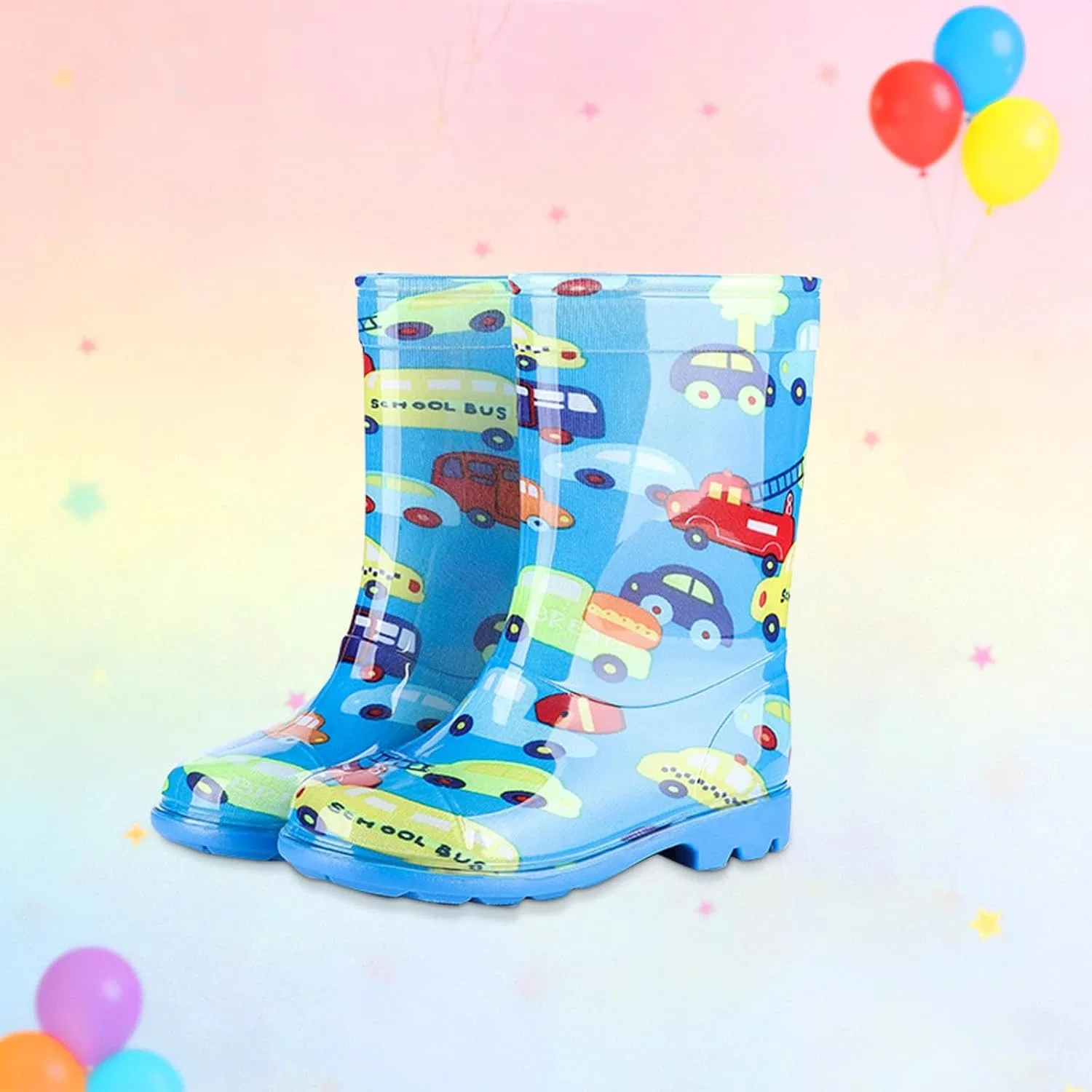 Детские сапоги дождевые с принтом автомобиля Boys Girls Rain Boots, Red — фото 2