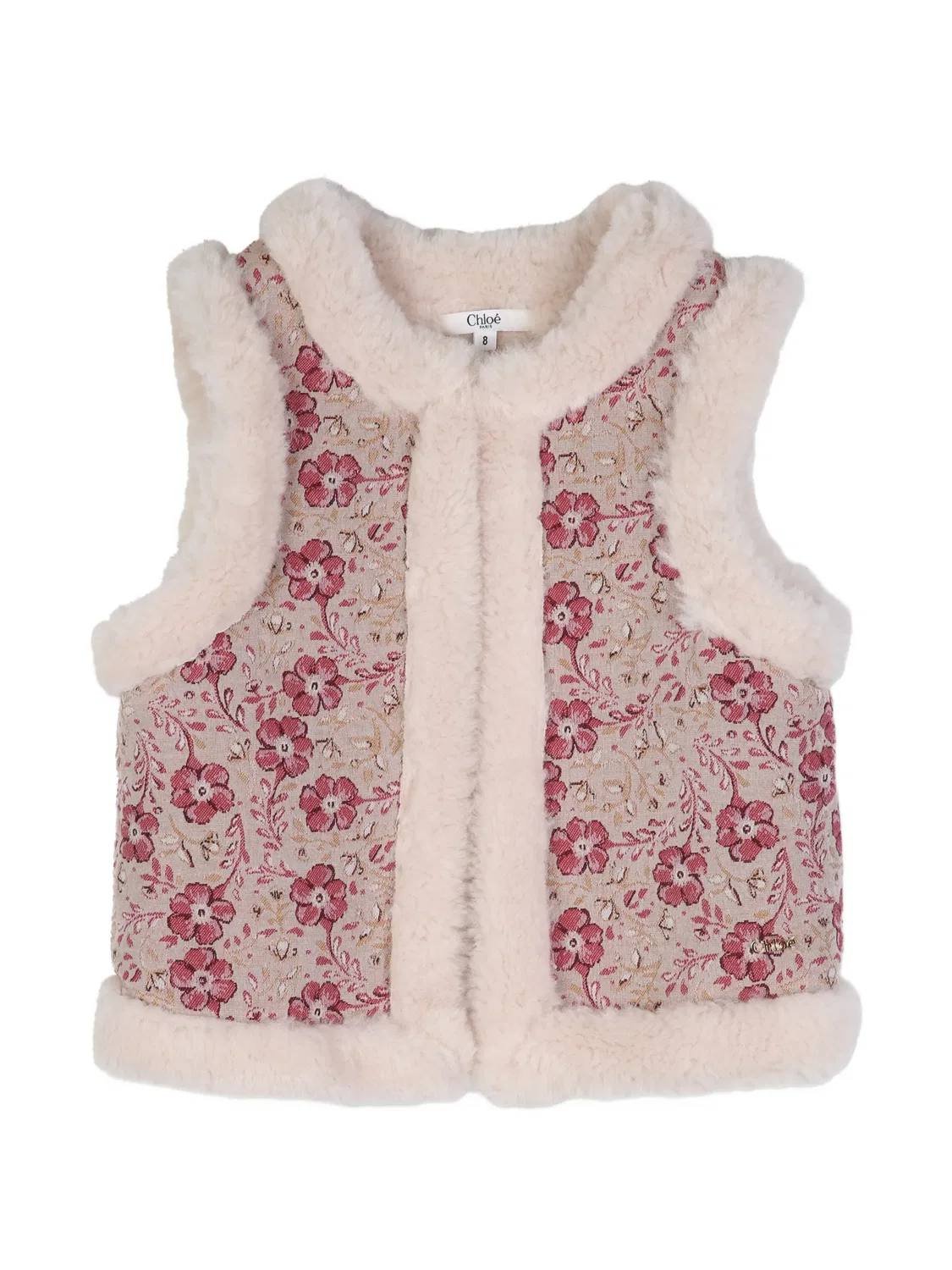 Жакет с искусственным мехом и цветочным узором Chloé Kids, нейтральные цвета