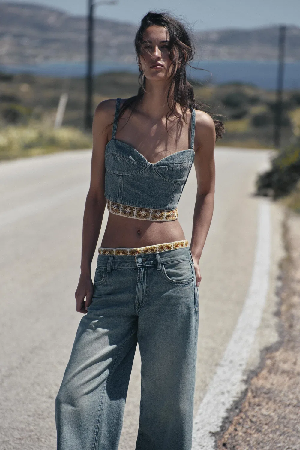 Вязаный топ из джинсовой ткани Z1975 ZARA, Mid-Blue — фото 2