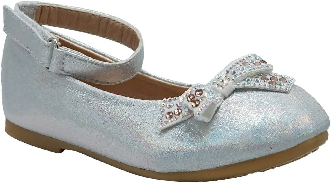 Детские балетки для девочек с ремешком на щиколотке ShoBeautiful, Silver