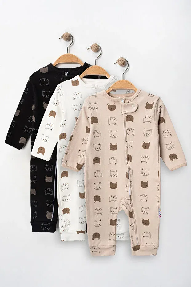 Детский комбинезон для мальчиков хлопковый с принтом Set of 3 Enia Baby, Ecru