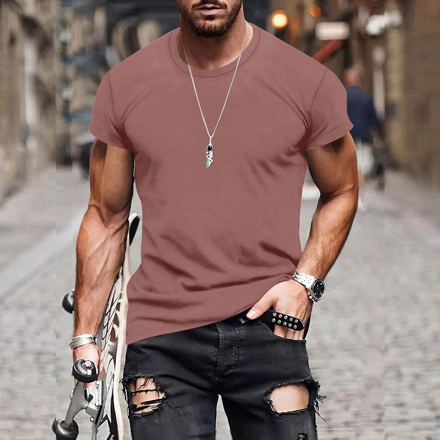 Мужская футболка с круглым вырезом Regular Fit, Pink — фото 2