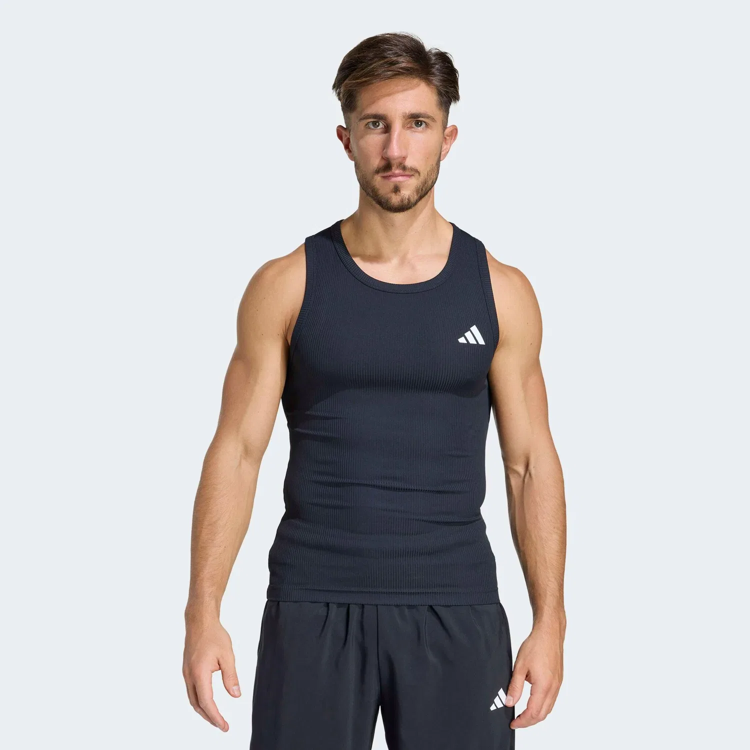 Мужская облегающая топ-майка с ребристыми вставками Adidas Performance, Black