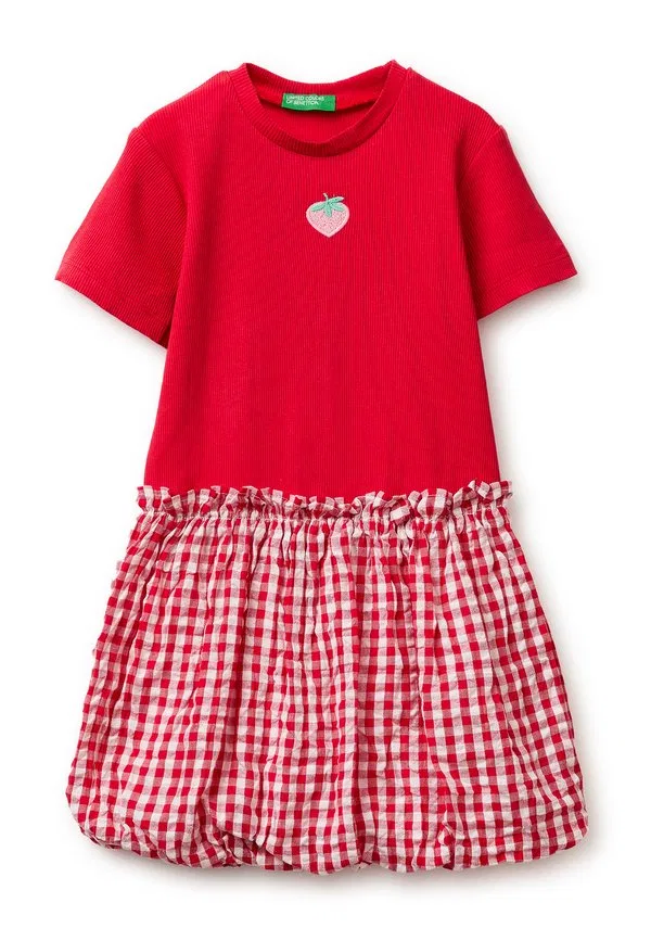 Платье с юбкой в клетку. платье-свитер United Colors Of Benetton, Red