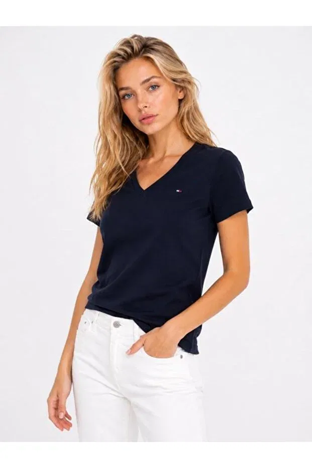 Женская футболка с V-образным вырезом Slim fit Tommy Hilfiger, Dark Navy Blue — фото 2