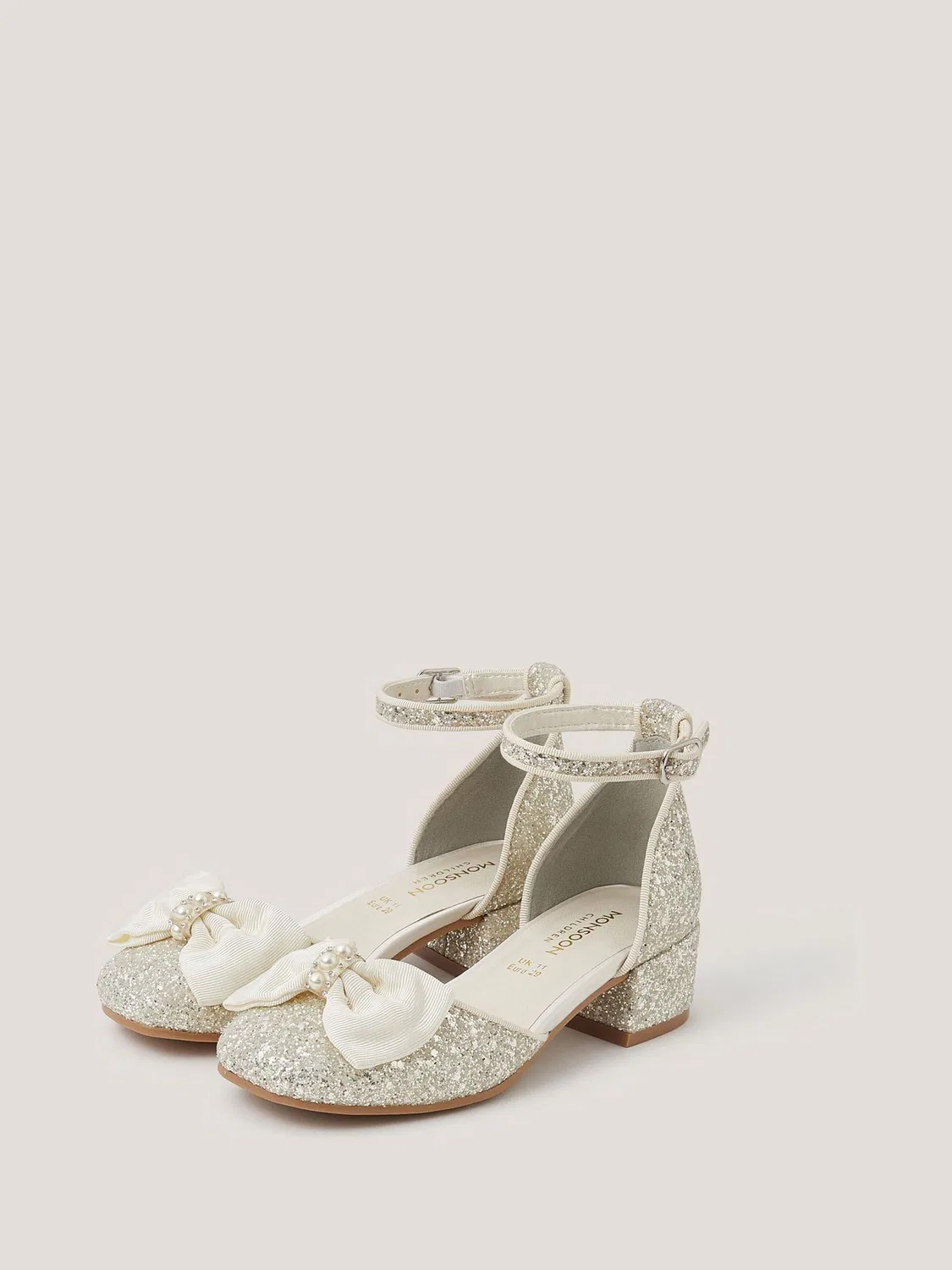 Туфли на каблуке Monsoon Ivory Bow Glitter Chunky Heels, слоновая кость