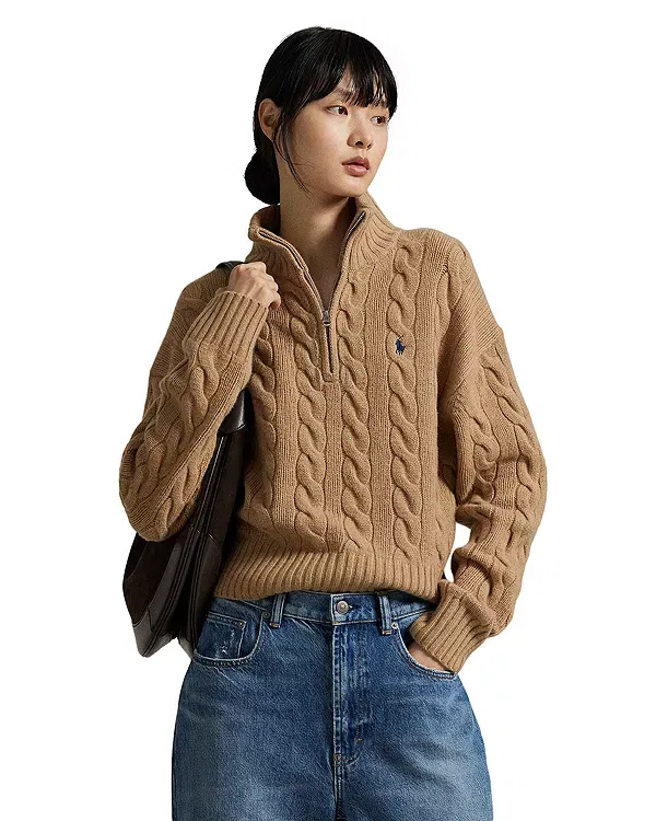 Женский свитер с полузастежкой-молнией Ralph Lauren, Classic Camel Melange