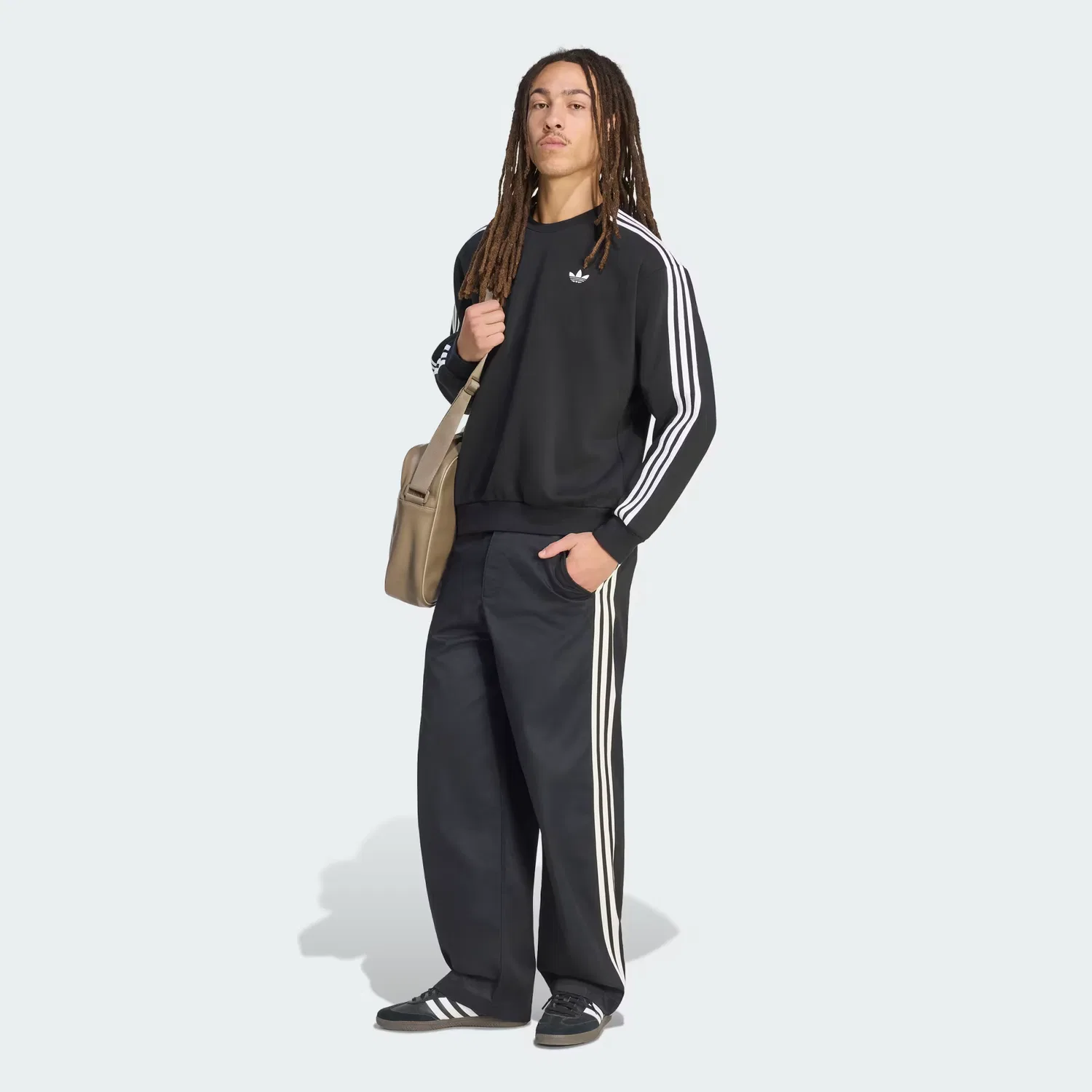 Мужской свитшот оверсайз Adicolor 3-Stripes Adidas Originals, черный/белый — фото 4
