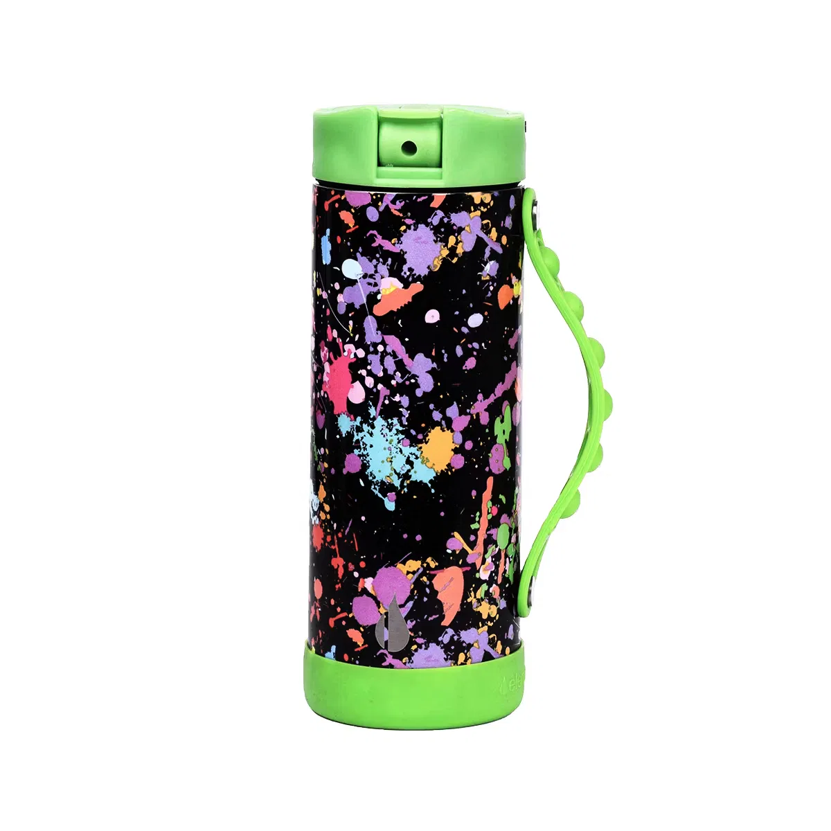 Бутылка для воды детская 14 см с трубочкой и ручкой-поп-ит Iconic Pop Elemental, Green Splatter