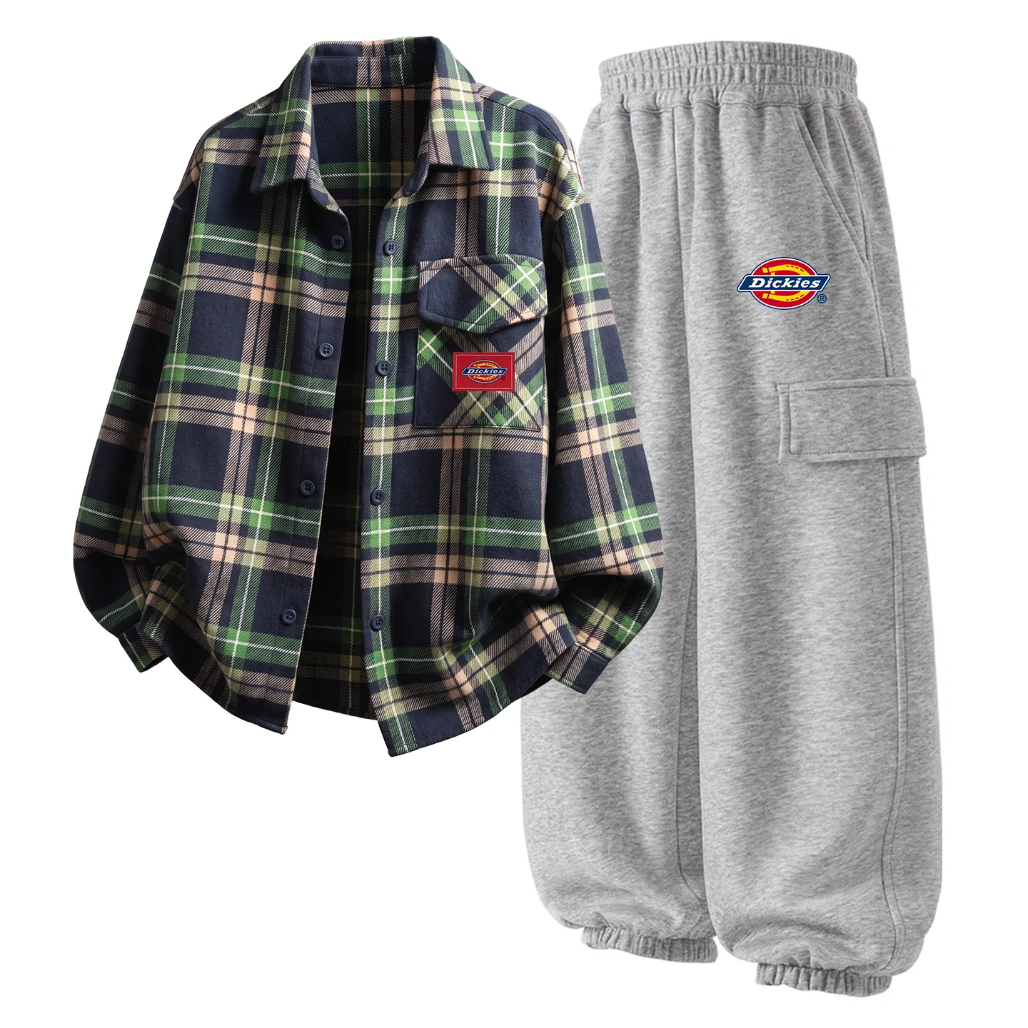 Детский комплект спортивной одежды с принтом Swoosh Knit Turquoise Plaid+Swoosh Logo Thick K Light Heather Gray, Dickies, Light Heather Gray