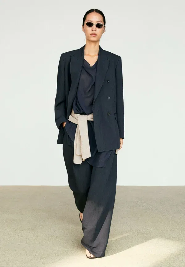 Пальто махра Massimo Dutti mottled dark blue, темно-синий — фото 2