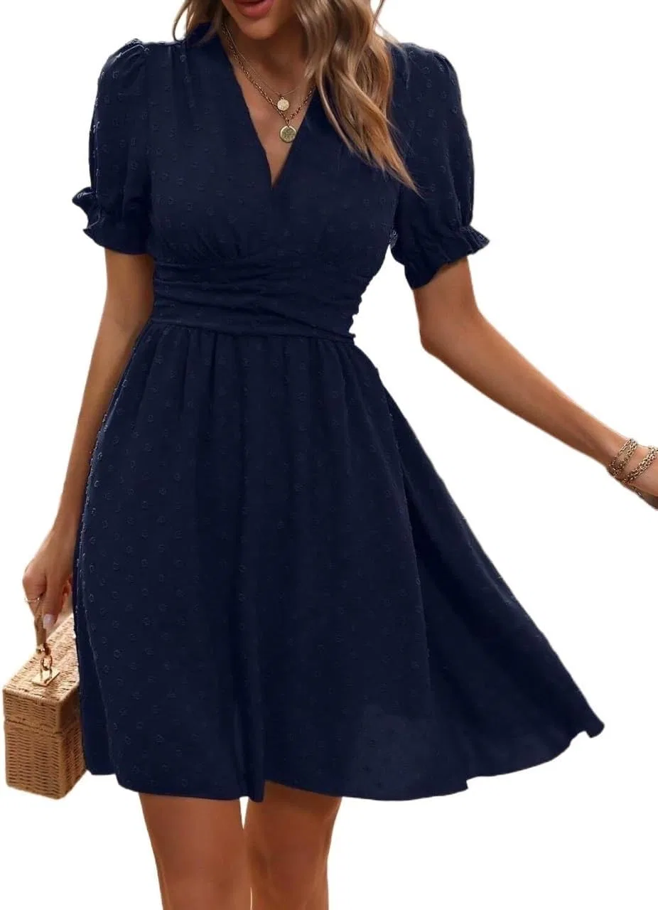 Женское платье с воланами и пышными рукавами Generic, Navy Blue