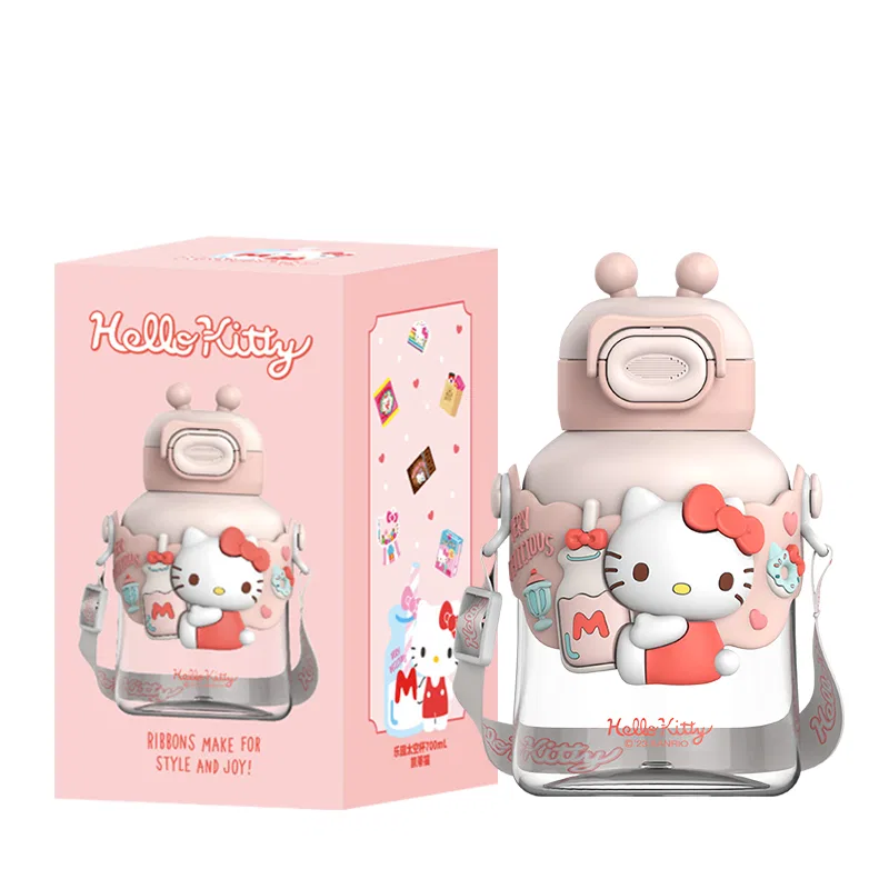Детская бутылка для воды с трубочкой из тритана, с брелоком, 700 мл, Pochacco, Sanrio, Multicolor — фото 4