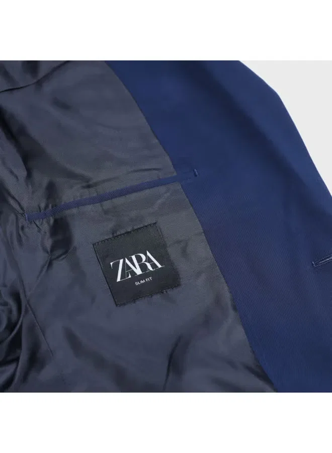 Пиджак деловой с длинным рукавом и плечевыми накладками Zara, темно-синий — фото 4
