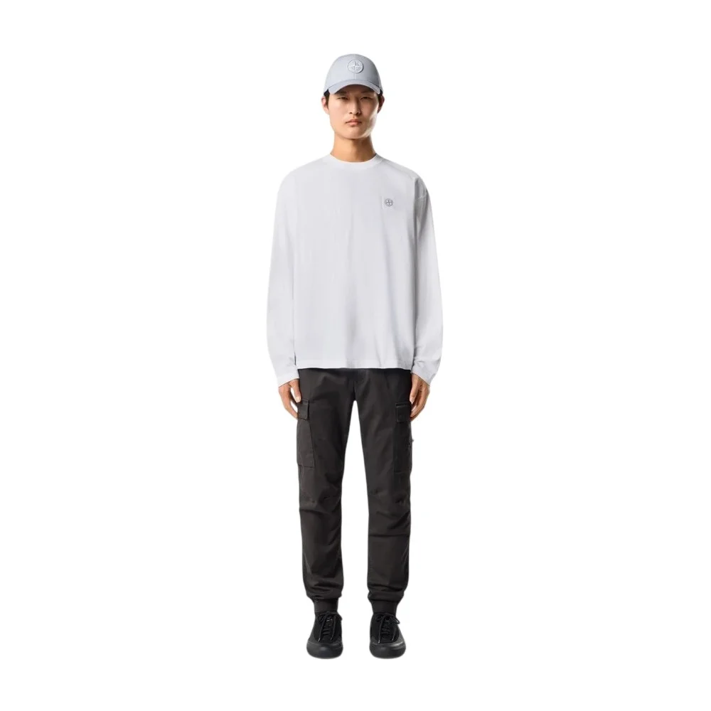 Мужской лонгслив Stone Island Regular Fit With Tonal Compass Logo Patch, белый