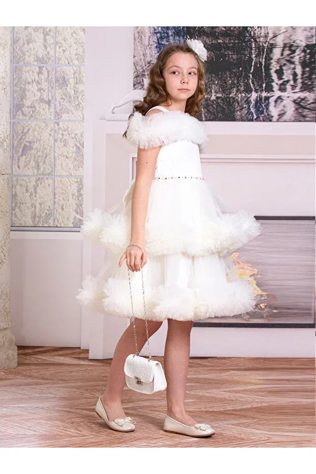 Детское платье из фатина для девочек без рукавов Süslü Pink Kids, White — фото 2