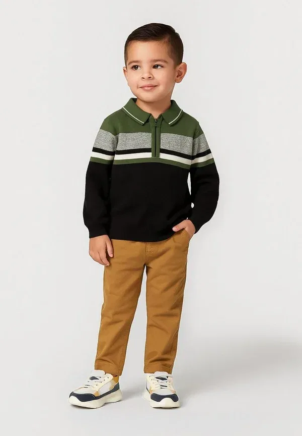 Водолазка хлопковая Stripe collar long sleeve Minoti, khaki black, черный/хаки