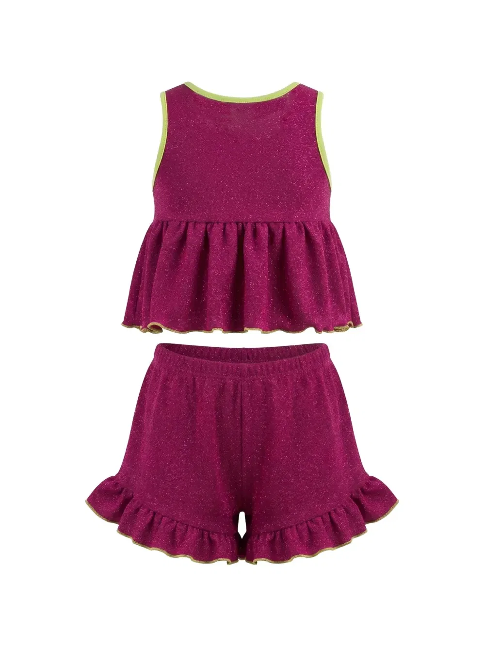Комплект из топа и шортов с оборками и блестками 4GIVENESS KIDS, розовый — фото 2
