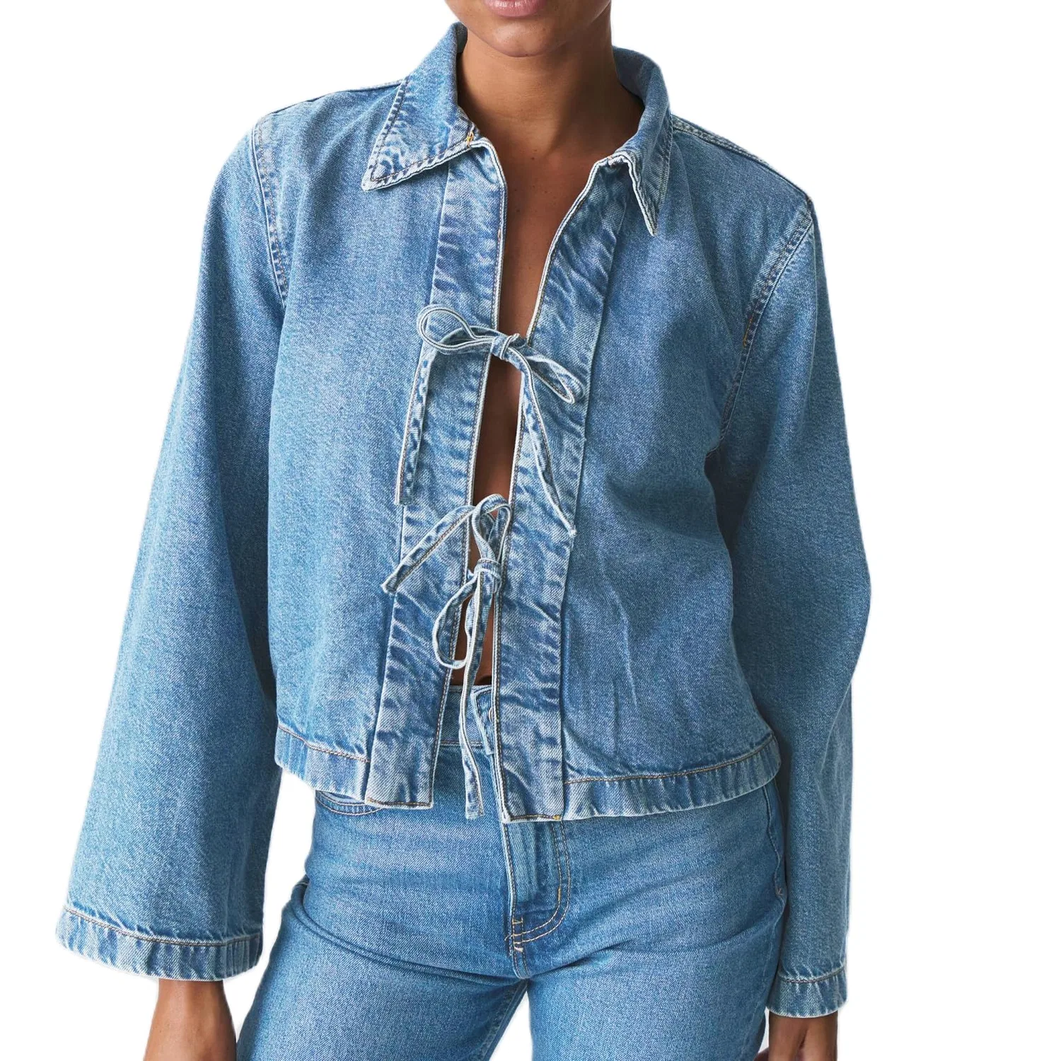 Женское джинсовое пальто с длинным рукавом Vintage, Blu cielo